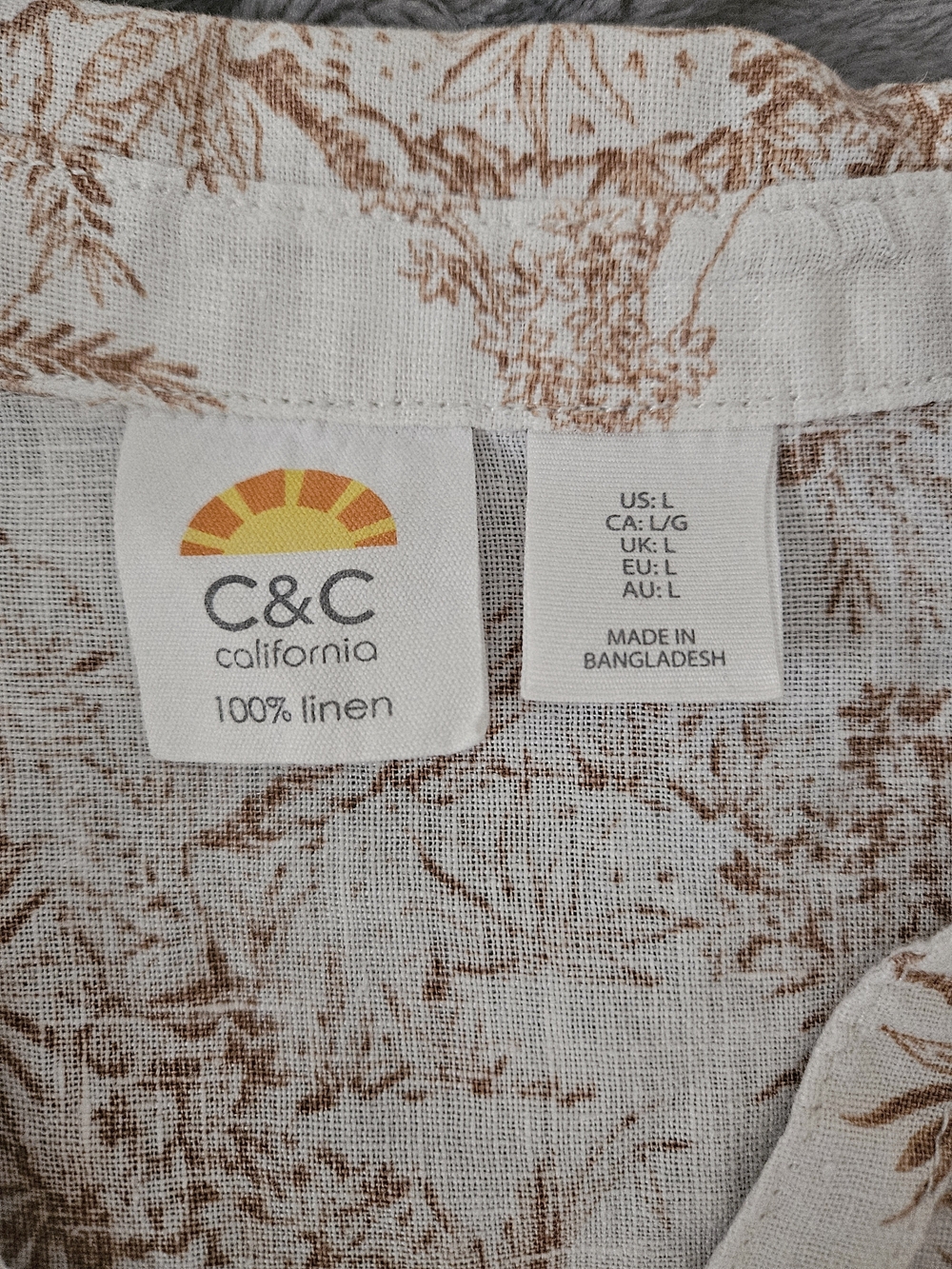 C&C California Cream Linen Button-Front Shirt with Brown Botanical Print